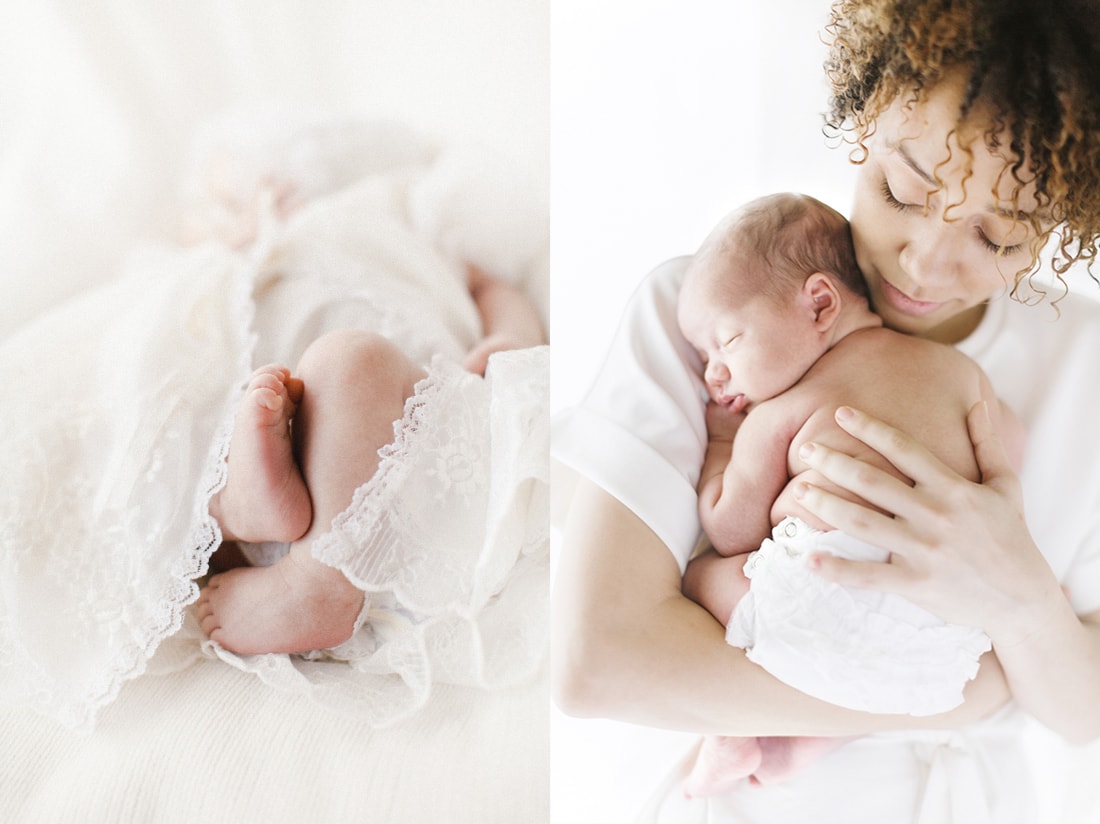 newborn photography savannah of newborn feet and mama holding newborn portrait